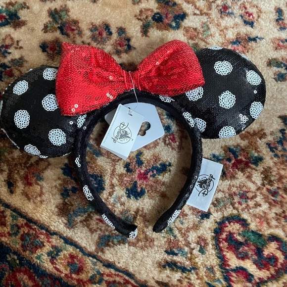 Disney Accessories - Disney Black and White Sequin Ears with Red Bow